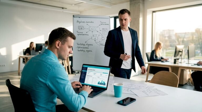 SaaS specialistai rengia SEO strategiją biure