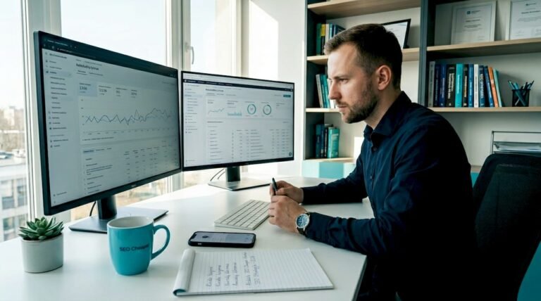 Dirbu SEO specialistu fintech srityje ir visas užduotis atlieku iš namų.