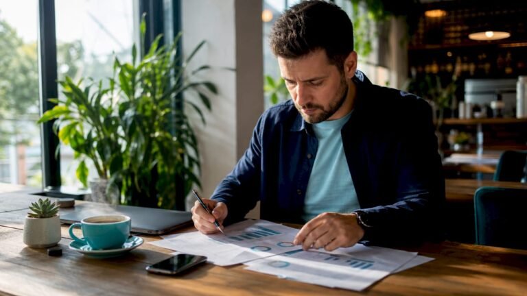 SEO specialistas analizuoja fintech įmonių audito ataskaitas, ieškodamas galimybių pagerinti jų matomumą internete ir užtikrinti informacijos patikimumą.