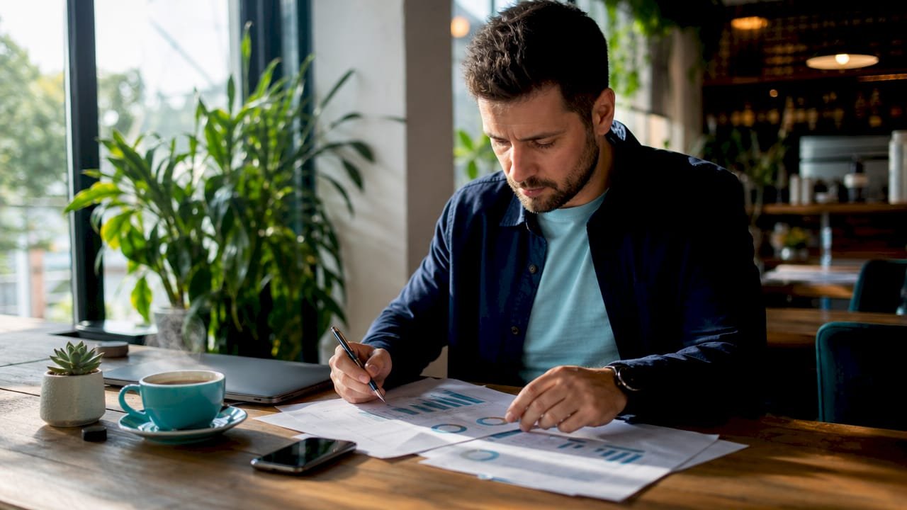 SEO specialistas analizuoja fintech įmonių audito ataskaitas, ieškodamas galimybių pagerinti jų matomumą internete ir užtikrinti informacijos patikimumą.