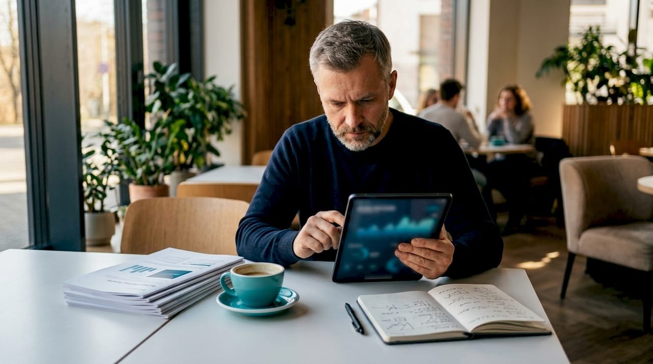Finansinių technologijų analitikas vertina patikimų interneto šaltinių informaciją.