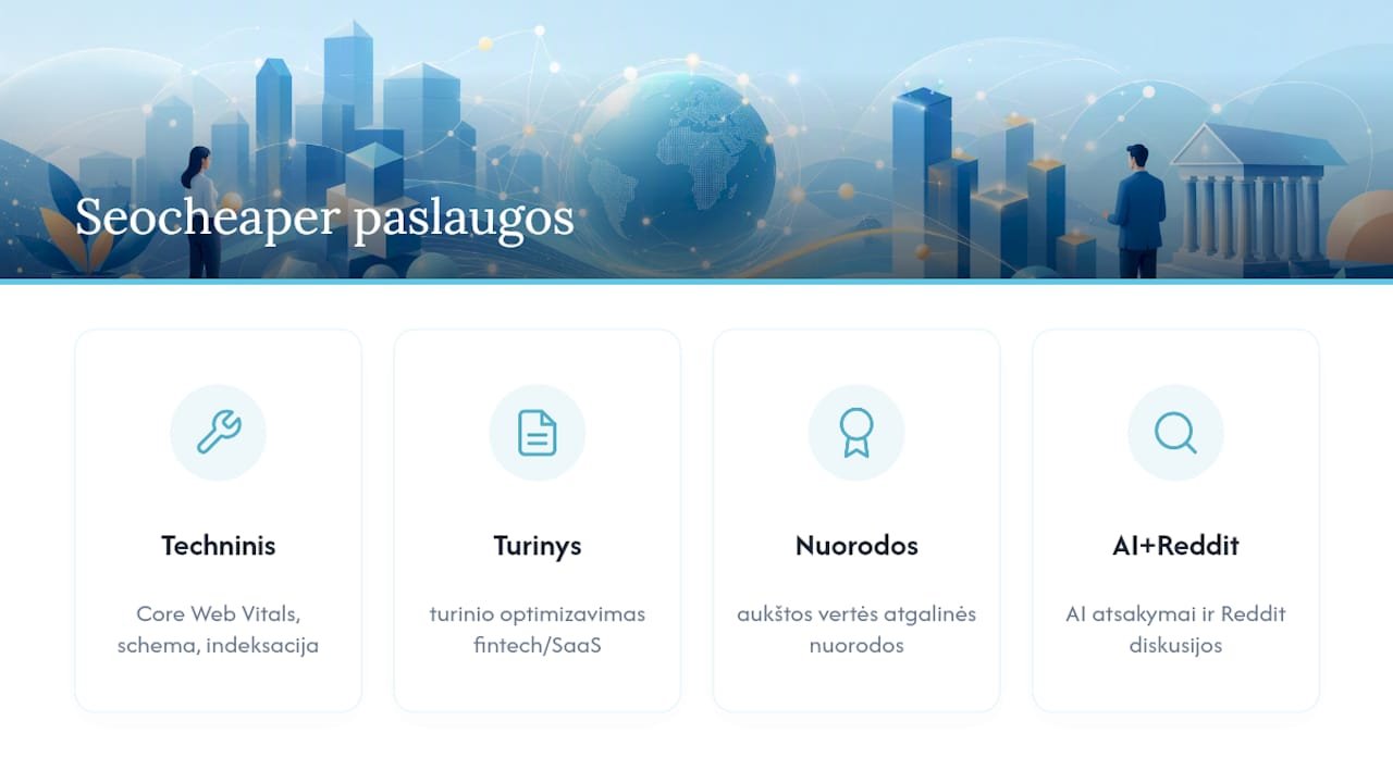 Kaip Seocheaper padeda sutvarkyti fintech nukreipimo puslapį — overview diagram