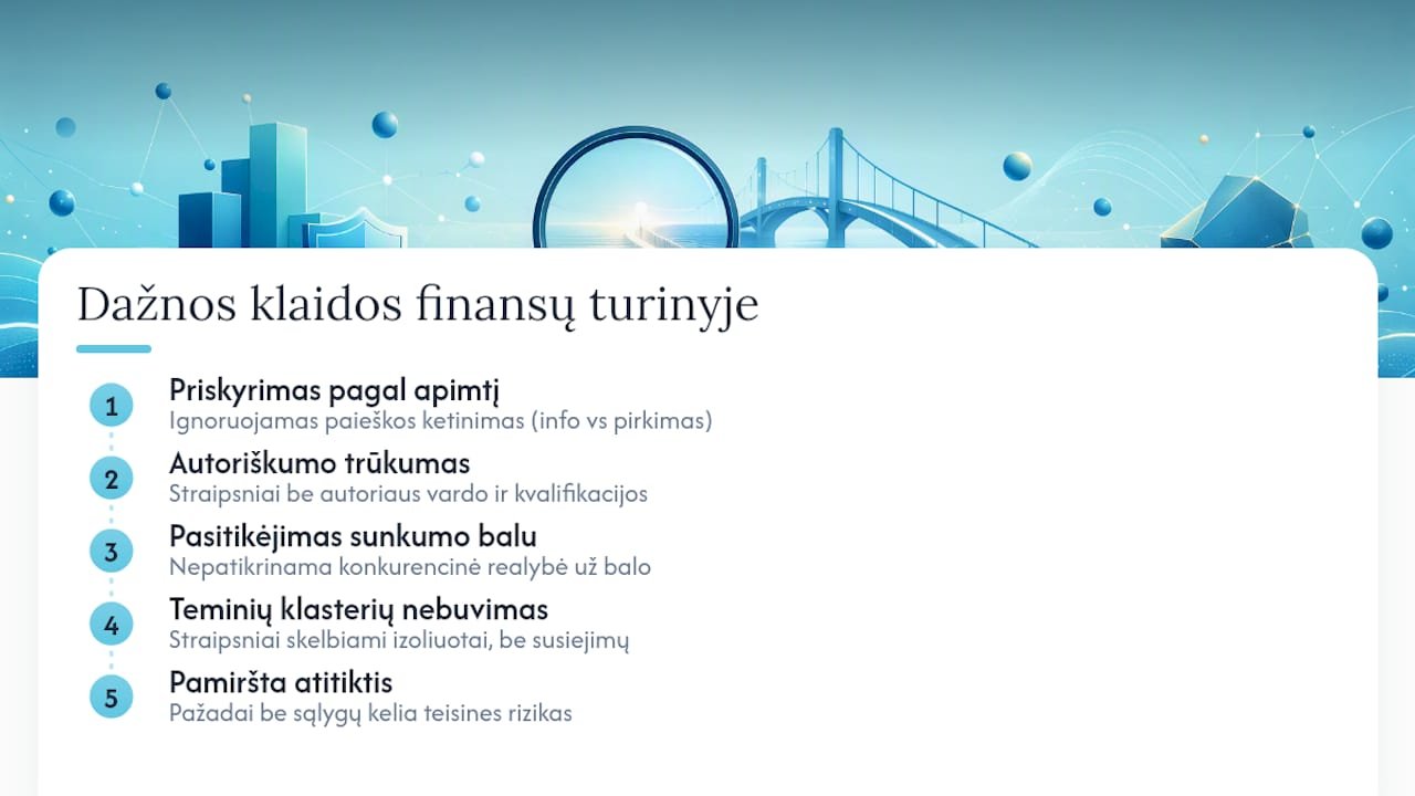 Praktinės klaidos, kurias daro finansų turinio komandos — overview diagram